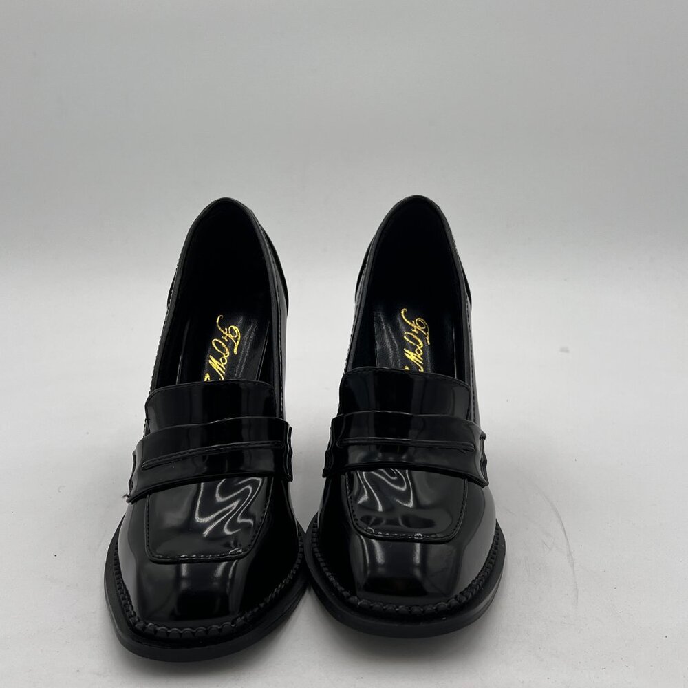 FOWT Black Almond Toe Pumps Chunky High Heels Loafers Slip On Casual Party Shoes - Picture 3 of 7